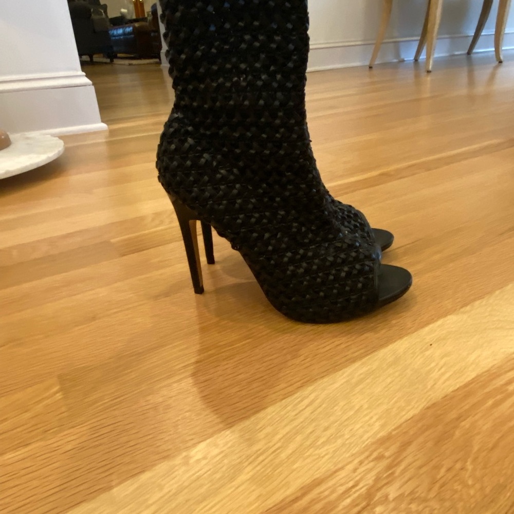 Zara Womens Black Open Toe Woven Fitted Ankle Boots w Stiletto Heels / Size 10 - Picture 4 of 15